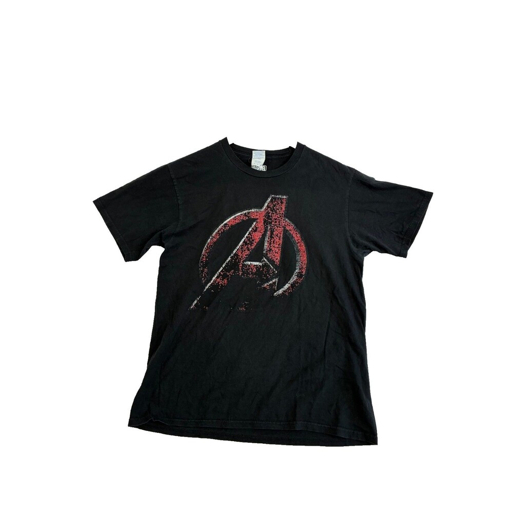 Marvel Avengers T Shirt Mens Medium Black Distressed Logo Graphic Port Company
